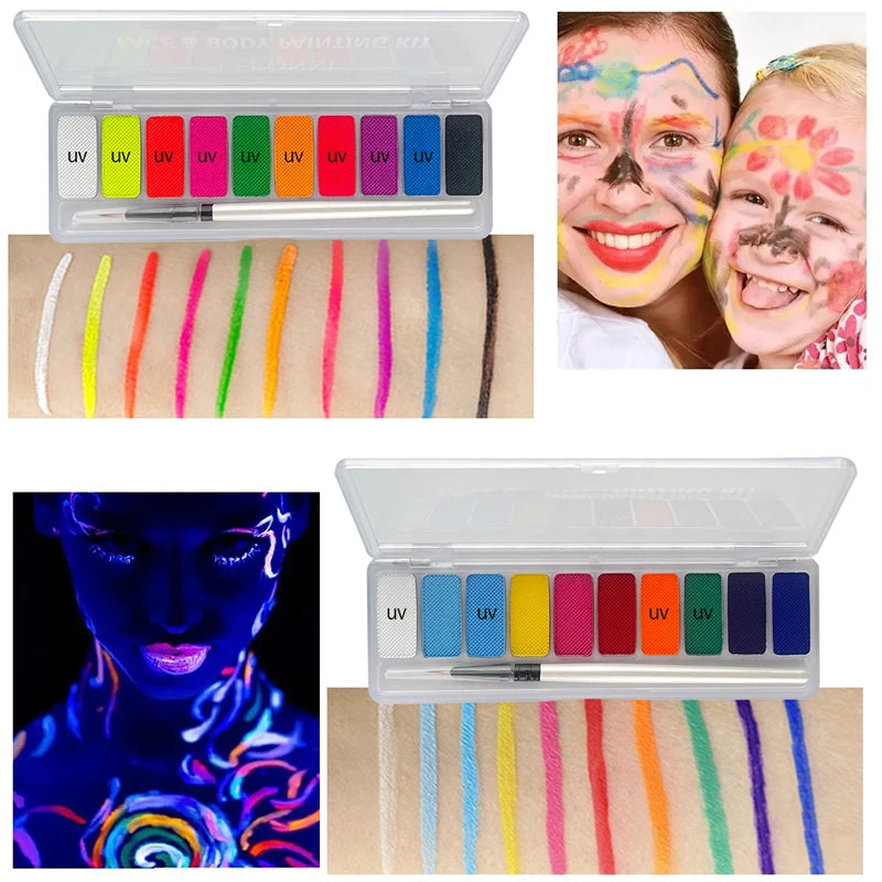 10 Colors UV Luminous Face Body Paint Palette Makeup Non-toxic Zpaxo