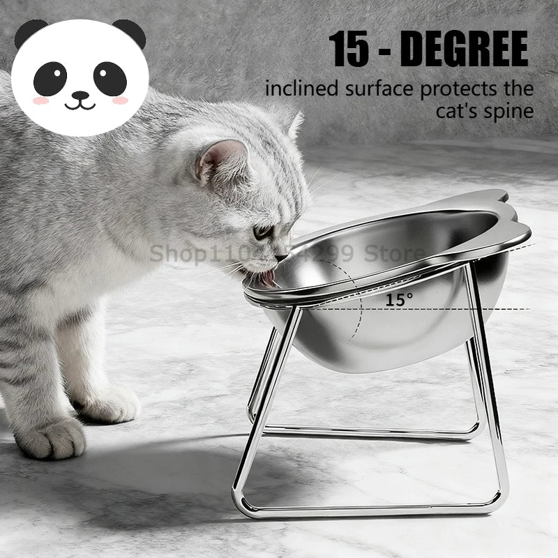 304 Stainless Steel Elevated Cat Bowl with Support Stands Stainless Steel Adjustable 15-Degree Angle Stand Slanted Pet Bowl Zpaxo