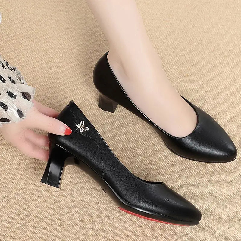 Heels Wedding Shoes Women 2023 Beige Leather Pointed Toe Professional Zpaxo