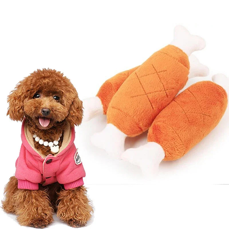 Pet Dog Cat Fleece Chicken Legs Plush Toys Squeak Chew Sound Toy Fit