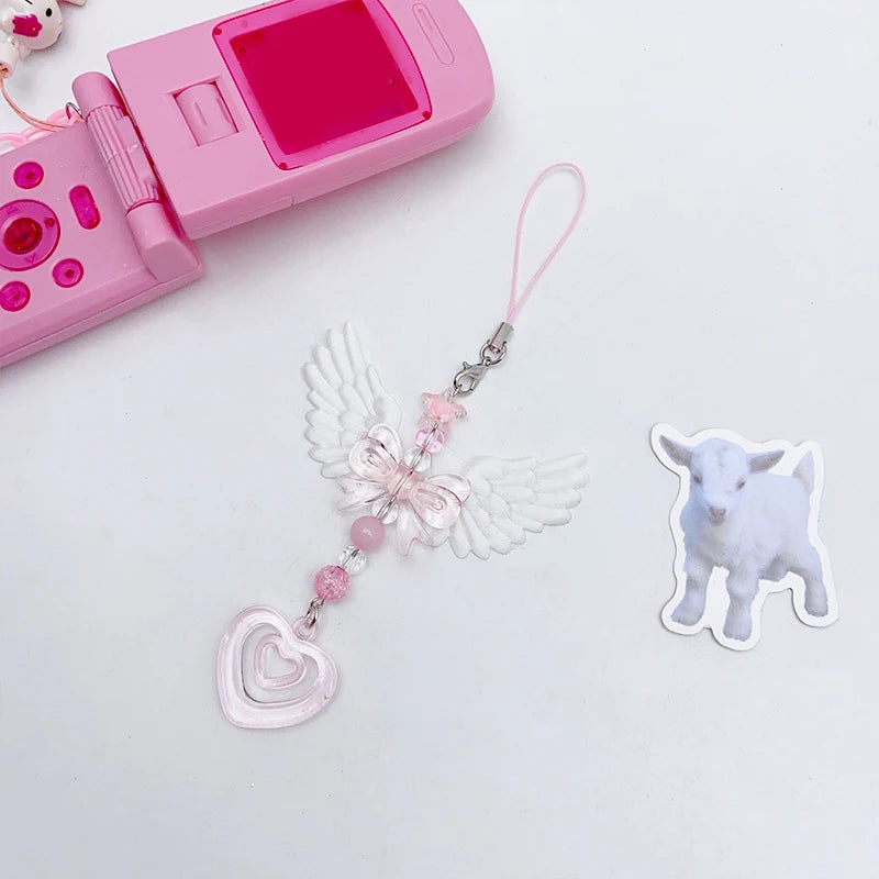 Sweet Wings Bow Heart Mobile Strap Phone Pendant Chain Girls Women