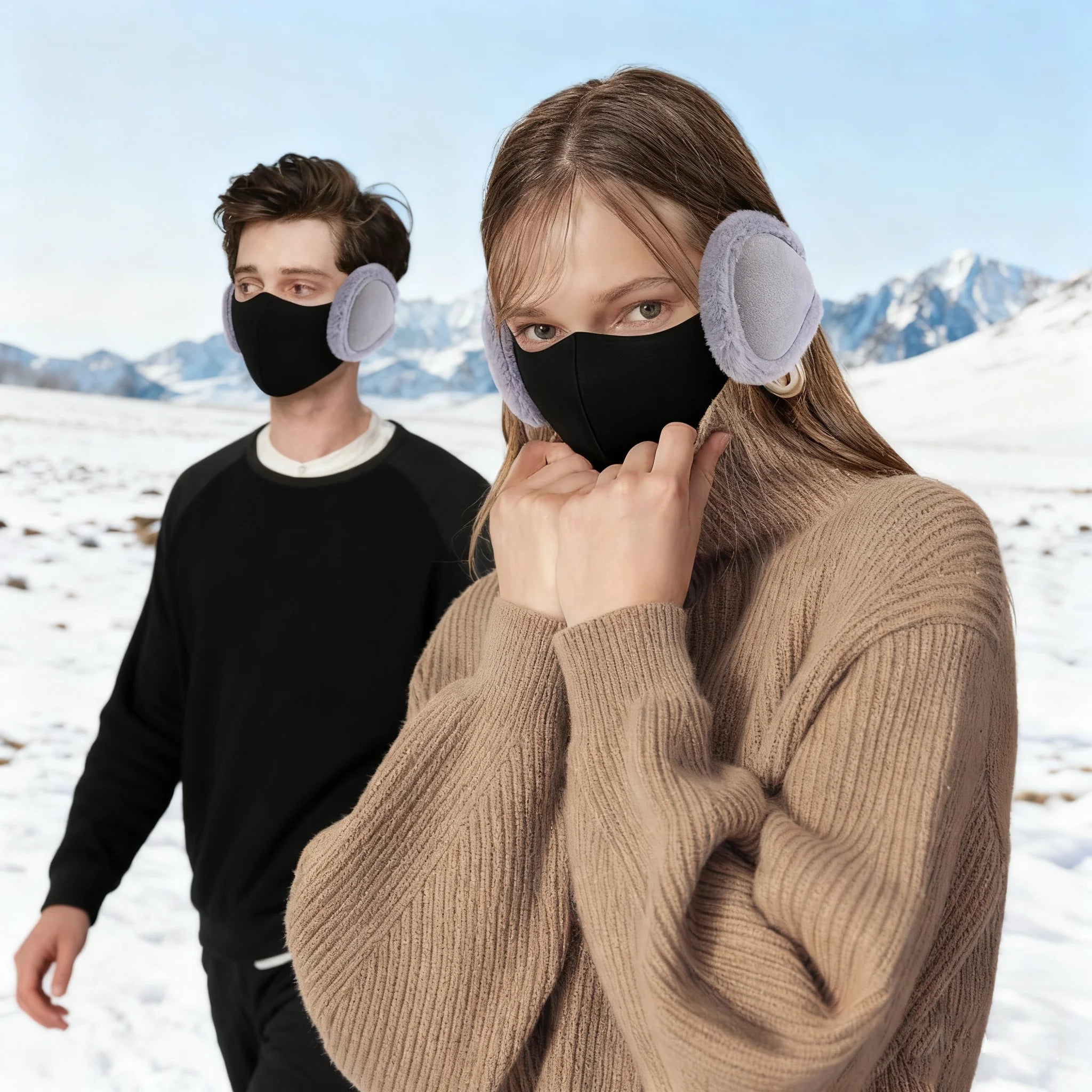 Pearl Faux Fur Ear Muffs & Mask Set – Unisex Winter Warmth