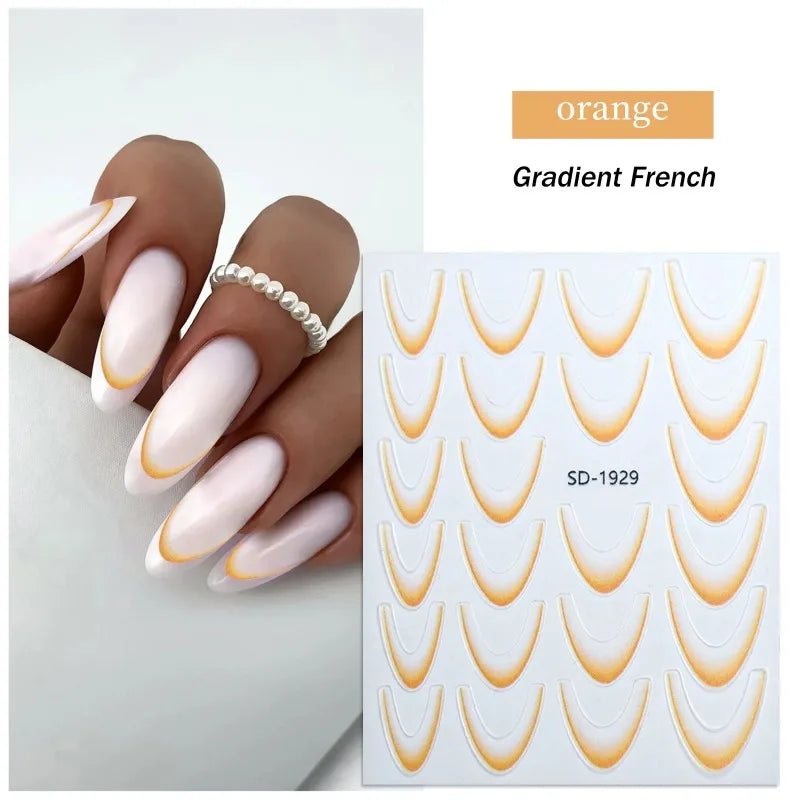 Gradient French Line Nail Art Stickers Self-adhesive Decals Design Zpaxo 07 Orange
