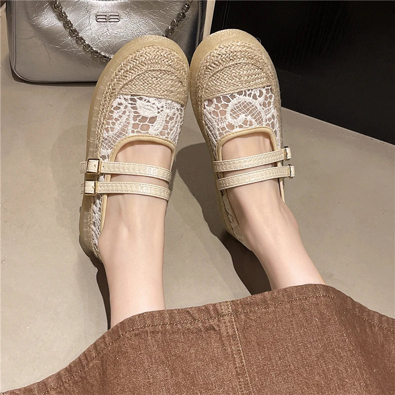 Spring Autumn Weaving Embroidery Double Buckle Strap Breathable Zpaxo