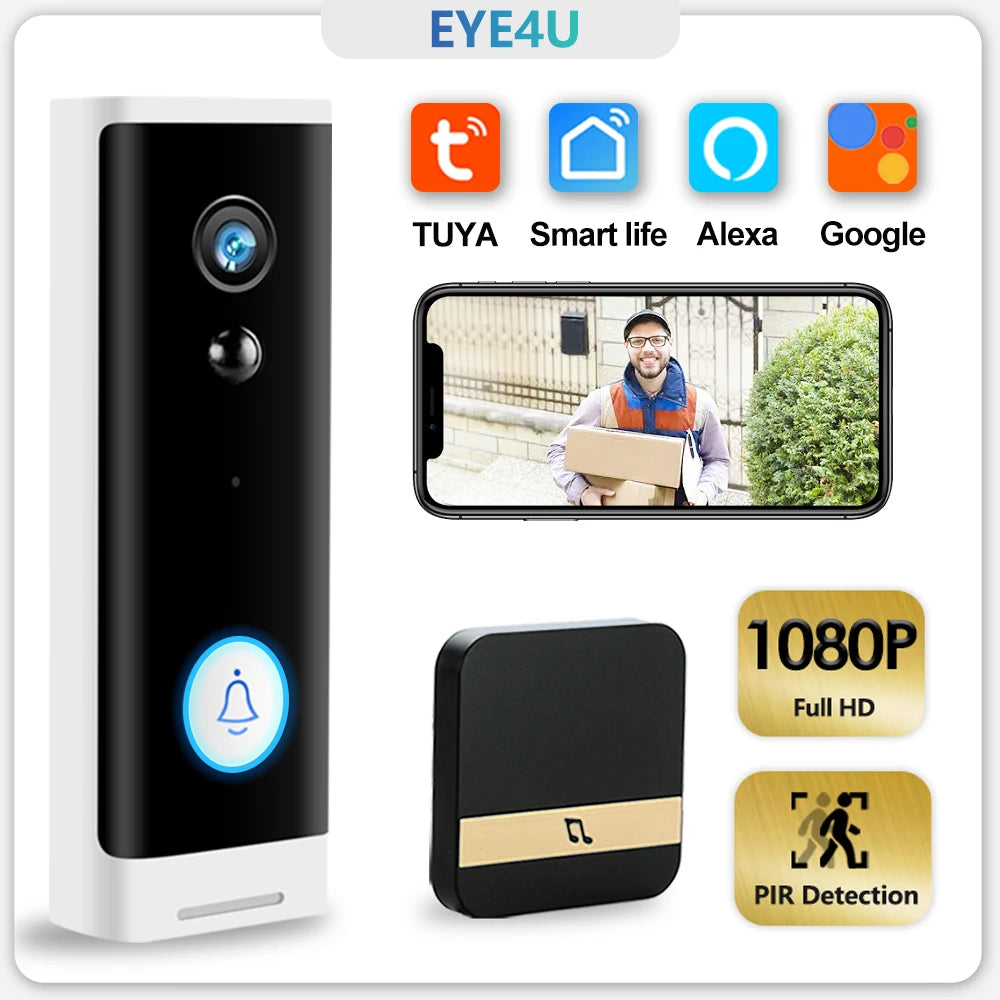 Tuya WIFI Doorbell 1080P Wireless Security Camera DC AC Battery Powered Smart Home Monitor With Alexa Google Door bell Camera Zpaxo
