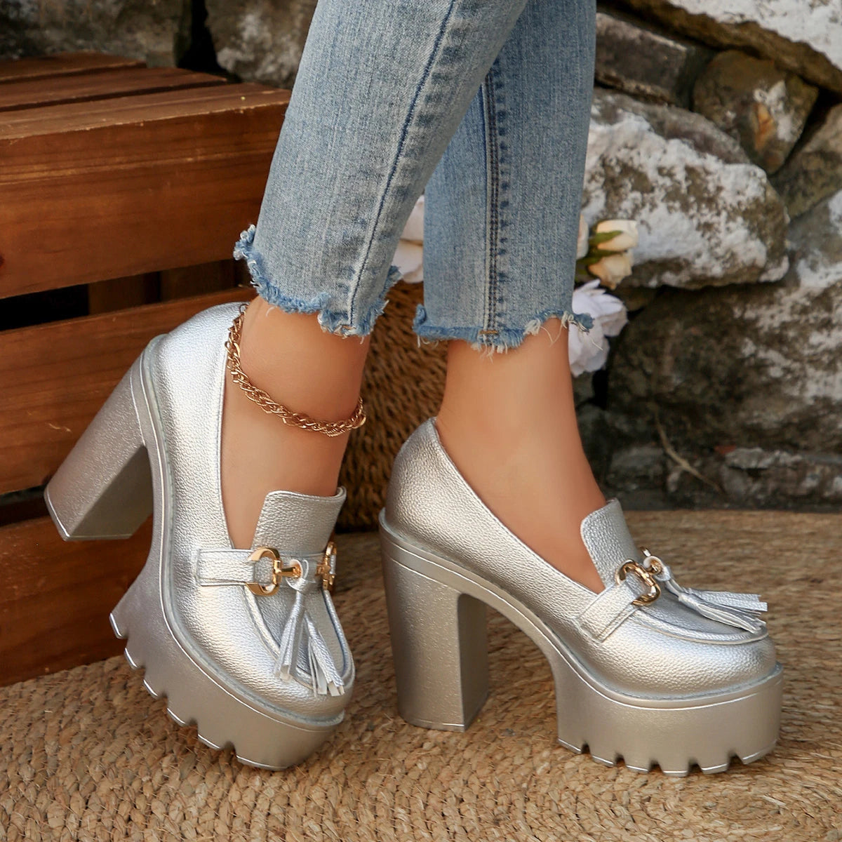 Heels Women Mary Jane Shoes Retro Bows Elegant Chunky Heel Wedding