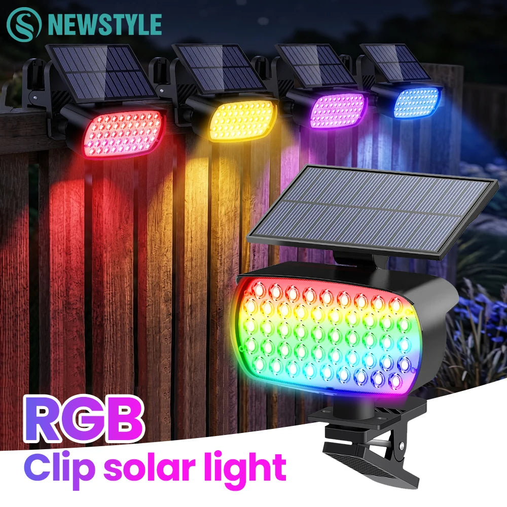 48LED RGB Clip On Solar Spot Lights Outdoor Waterproof IP65 7Lighting Modes Color Changing Landscape Lighting For Garden Yard Zpaxo