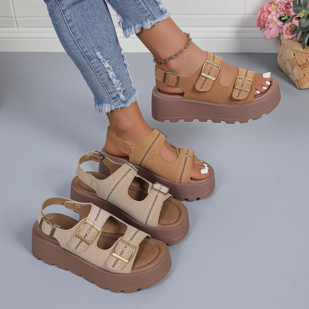 Women Buckle Latch Design Relaxation Sandals Summer Fashion Round Toe