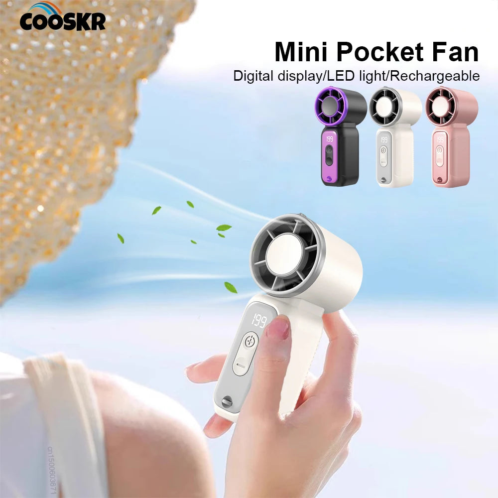 Mini Handheld Fan LED Digital Display Small Pocket Portable Outdoor