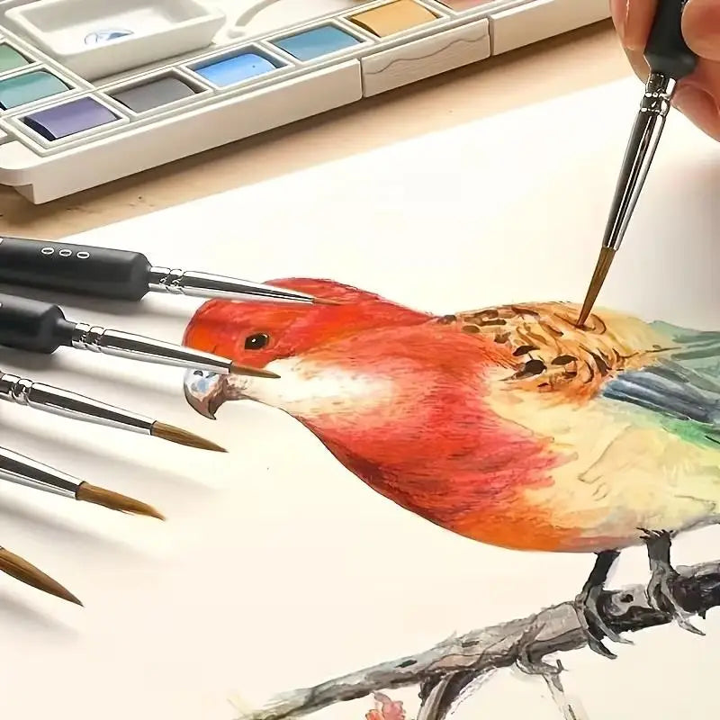 11 Micro Brushes: Durable Small Yellow Wolf for Acrylic, Oil, Watercolor, Nail, Model Art Zpaxo