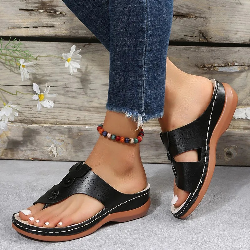Women Sandals Orthopedic Wedge Heels Summer Slippers Shoes for Women 2026 Female Open Toed Beach Sandal Flip Flops Zapatos Mujer Zpaxo 43 black