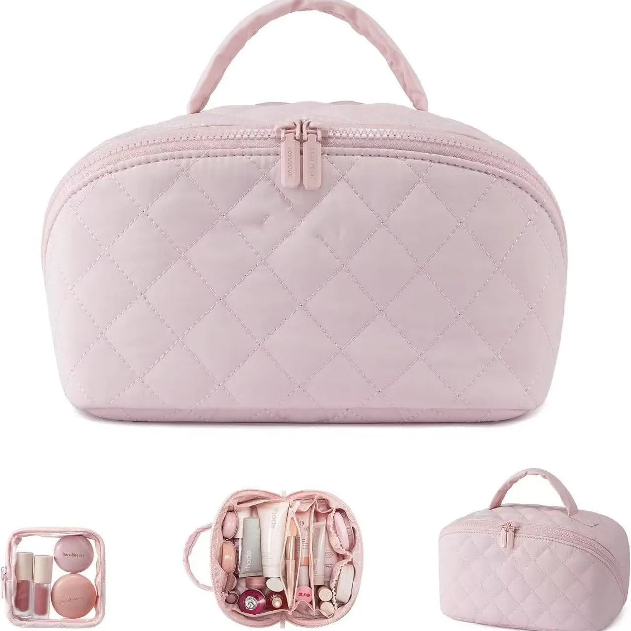 New Large Capacity Portable Makeup Bag, Makeup Brush Storage Bag, Leak-Proof High-end Travel Grooming Toiletry Organizer Bag Zpaxo Pink