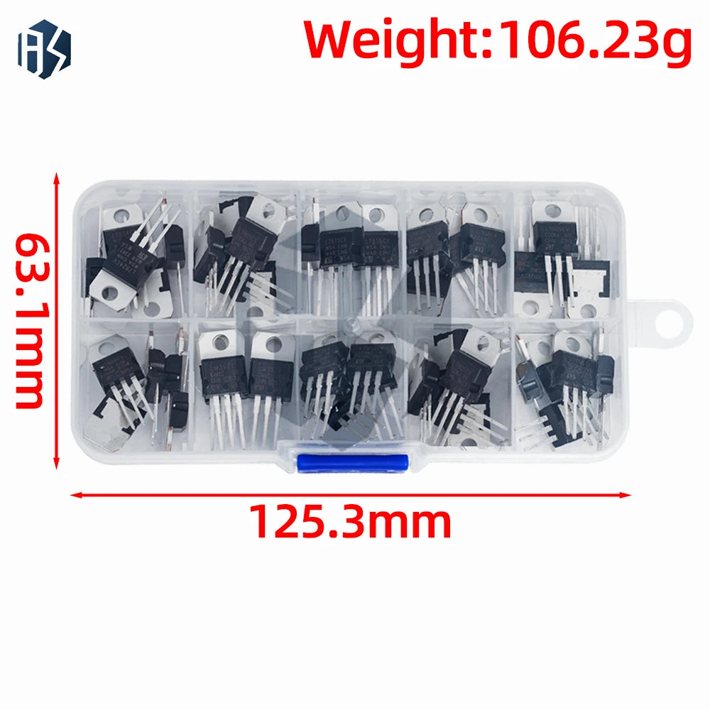50PCS 10-Value Voltage Regulator IC Kit: LM317T & L78xx Series (L7805CV to L7824) in TO220 Package Zpaxo