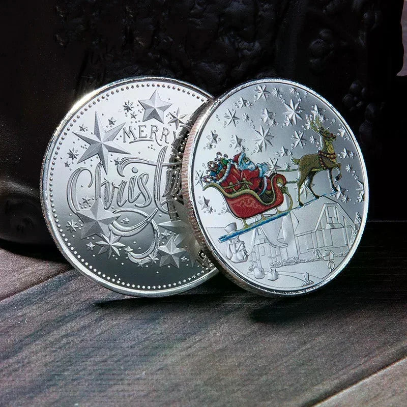 Christmas Souvenirs Merry Christmas Plated Gold Coin Santa Claus Colorful Star Snow Collectible Coins 1PCS Zpaxo