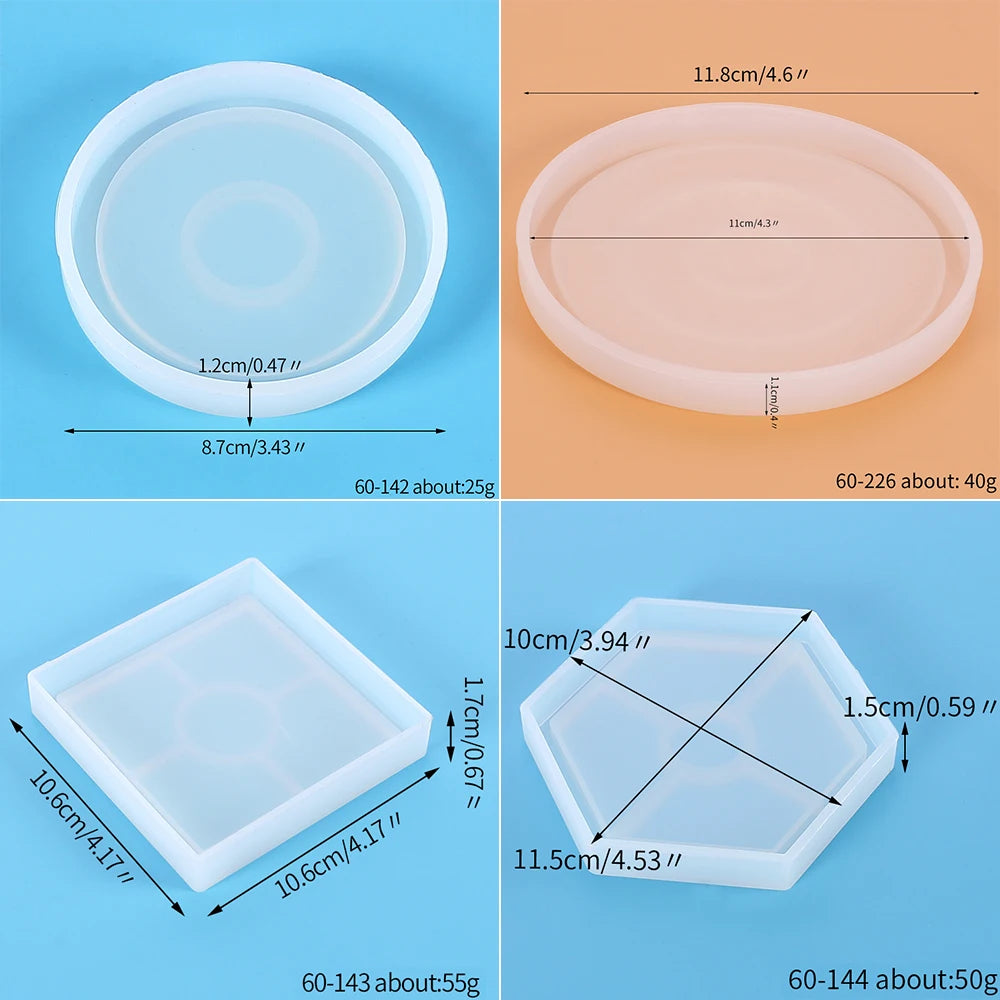 Coaster Silicone Resin Mold Heart Round Square Hexagon Oval Cup Tray Mat Casting Crafts Jewelry Storage Tray Making Home Decor Zpaxo