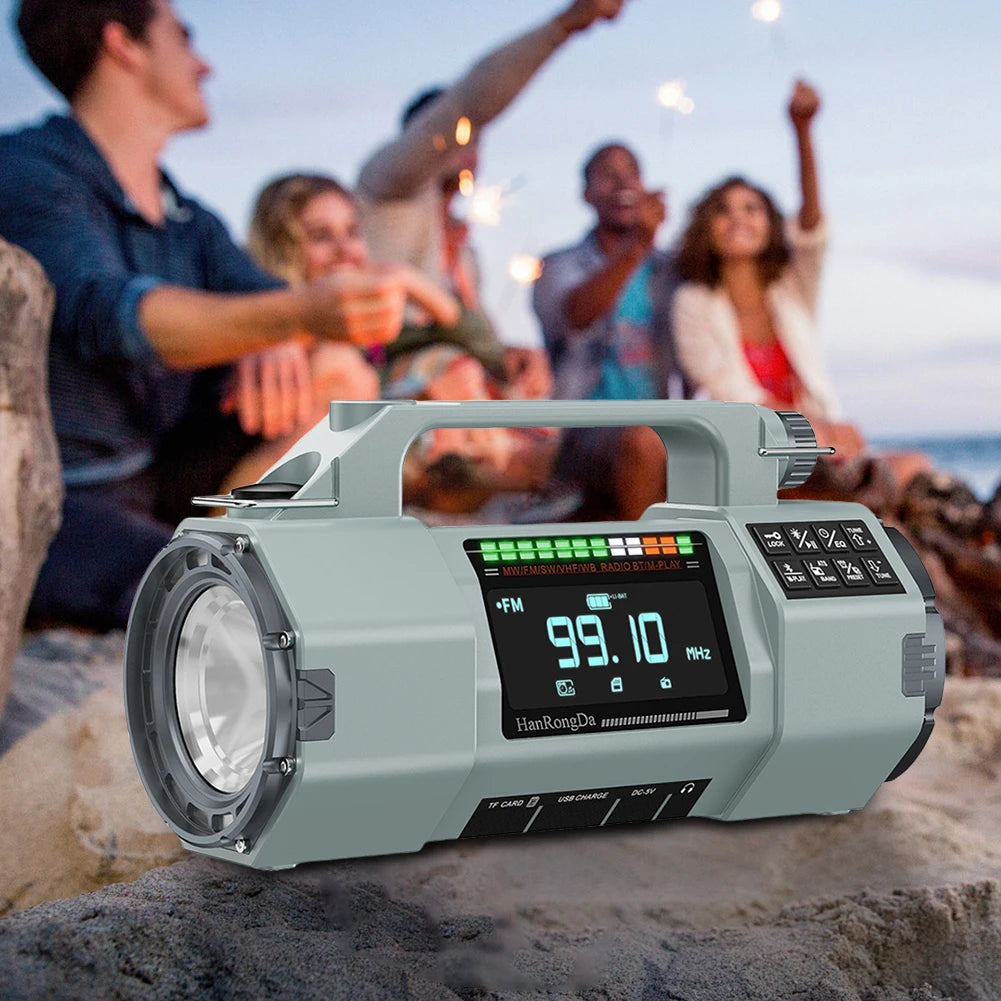 Emergency Hand Crank Radio SOS Alarm LED Flashlight BT Speaker Solar