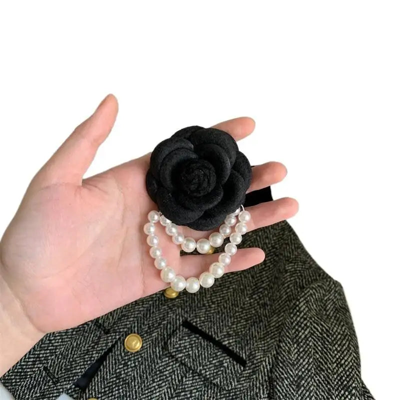 Vintage Black Camellia Flower Brooch Fabric Bow Tie Pin Women's Zpaxo