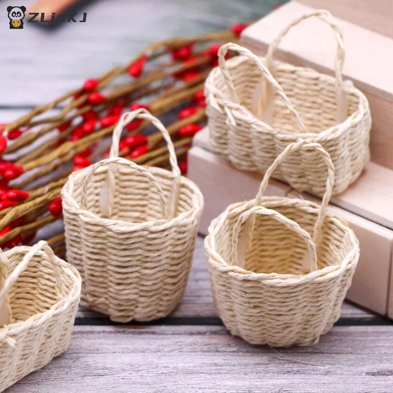 ▶1:12 Dollhouse Miniature Storage Basket Vegetable Food Woven Frame Portable Flower Basket Kitchen Home Model Decor Toy Zpaxo