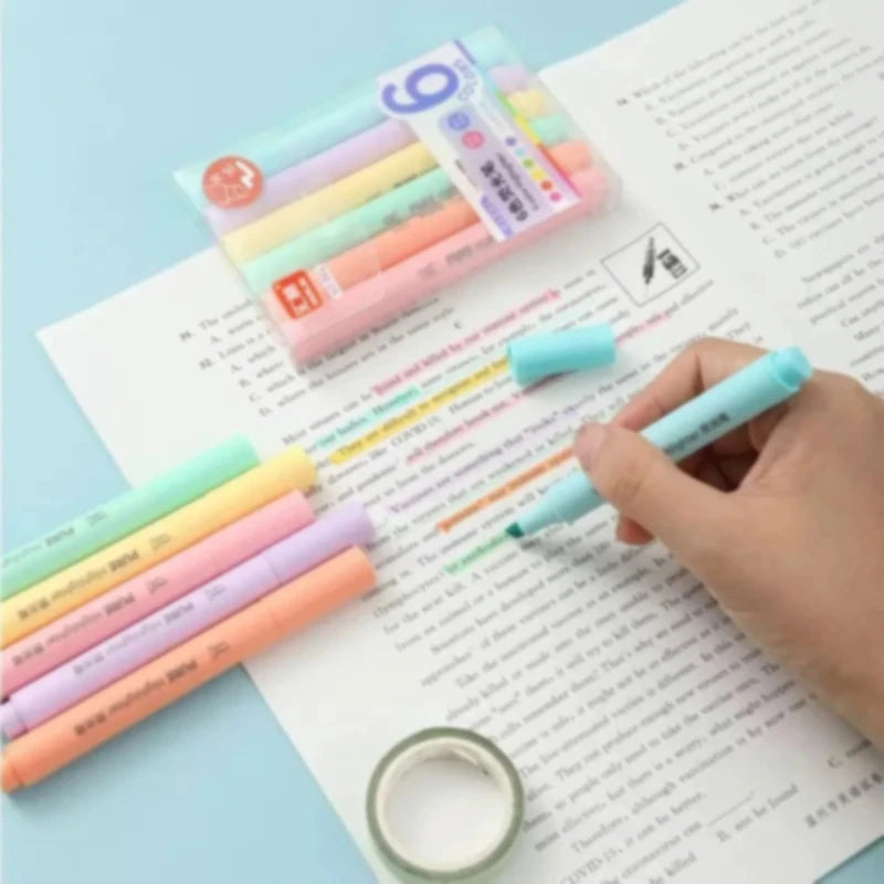 6 Pastel Macaron Highlighter Pen Marker Pens Fluorescent Drawing