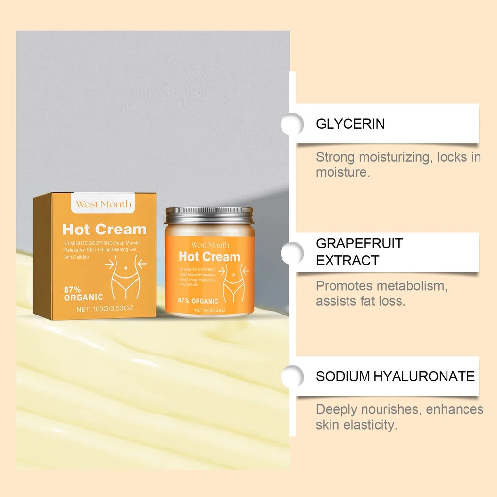 Hot Cream Anti-Cellulite Slimming Lotion 87% Organic | 100g Slimming Body Cream Zpaxo
