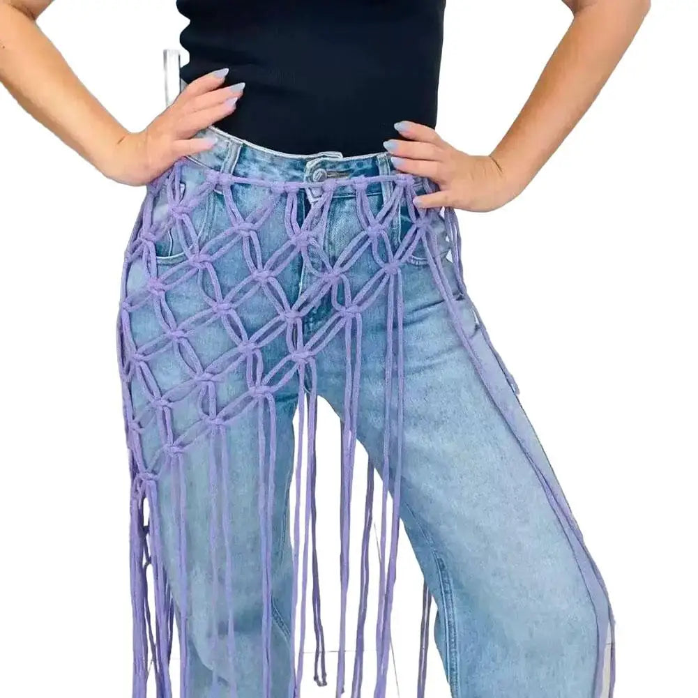 Bohemian Tassel Waist Belt – Handwoven Macrame Fringe Wrap Boho Tassel Belt Zpaxo E