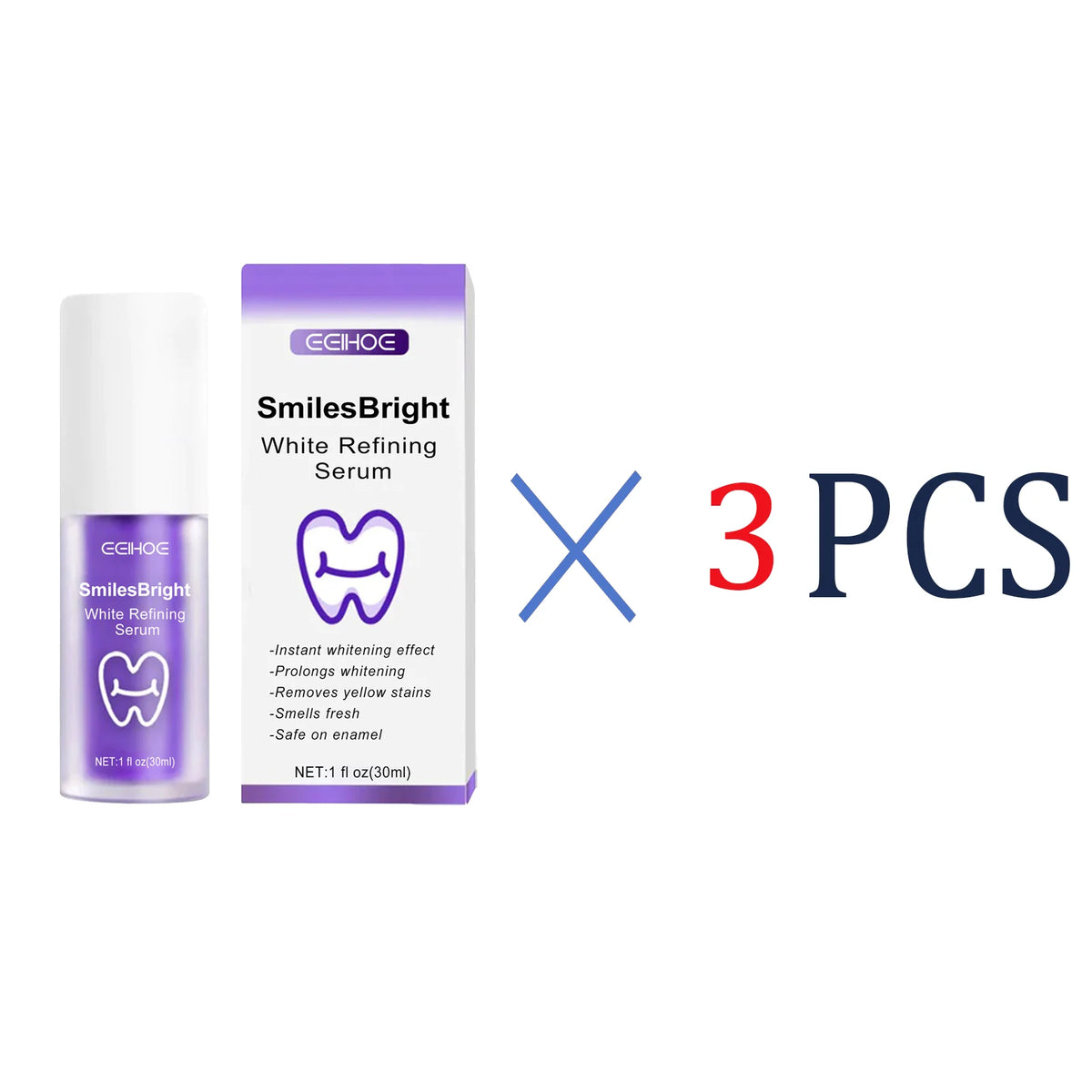 EELHOE Smiles Bright White Refining Serum Teeth Whitening Mousse Mild Ingredients Nano-Hydroxyapatite Xylitol Easy To Use 30ml Zpaxo 3 Pcs