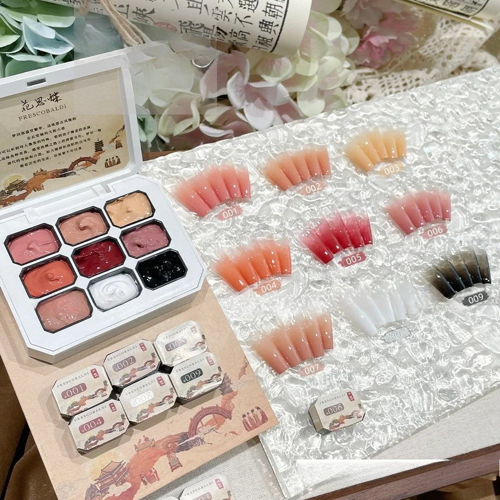 9-Color Chinese Style Gel Nail Glitter & Eye Shadow Palette Gel Nail Glitter Palette Zpaxo 9colors-set5