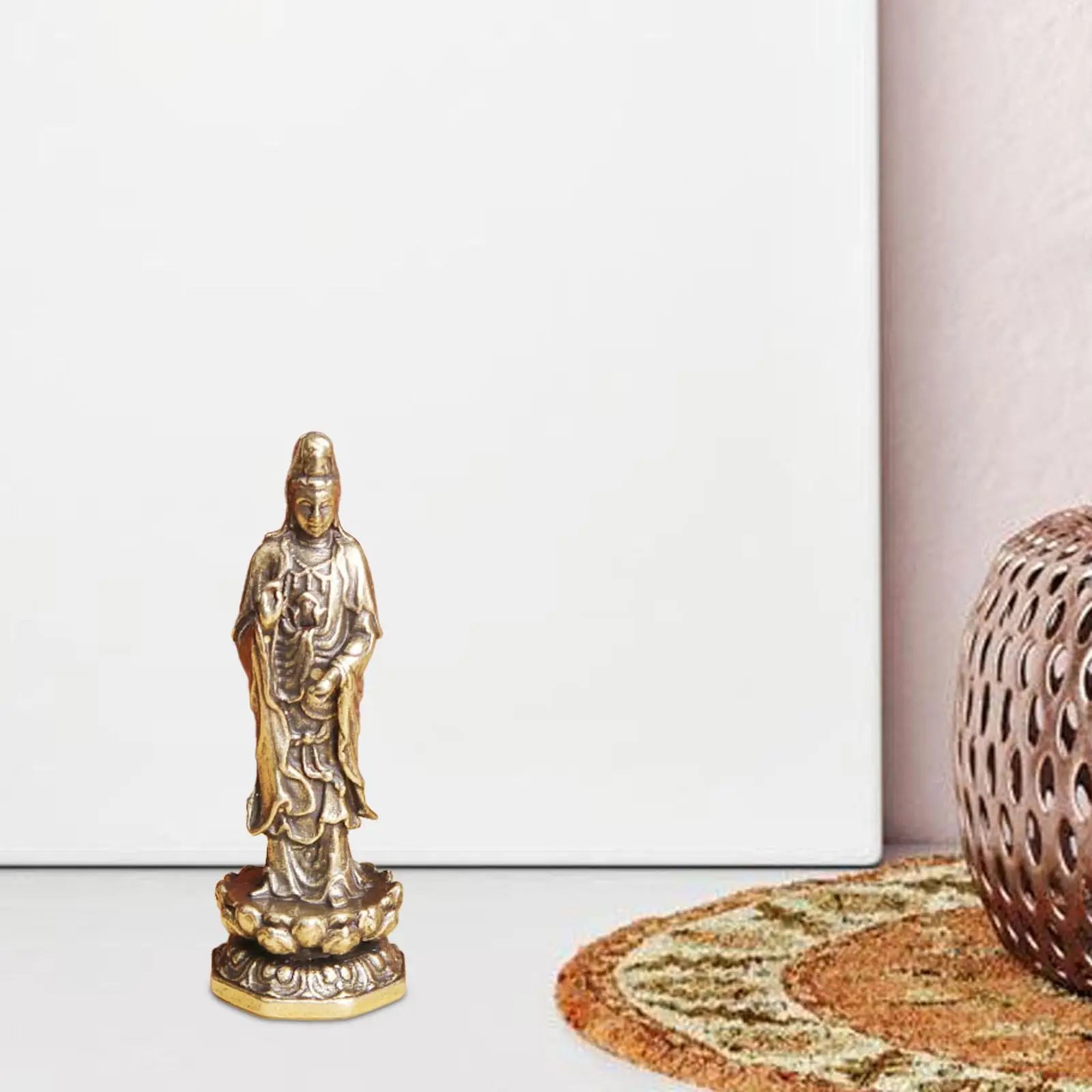 Mini Brass Guan Yin Lotus Statue | Feng Shui Figurine Decor Brass Figurine Statue Zpaxo Style A