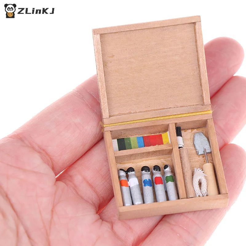 ▶1:12 Dollhouse Miniature Artist Paint Pen Wood Box Model Toys Dolls Accessories Zpaxo
