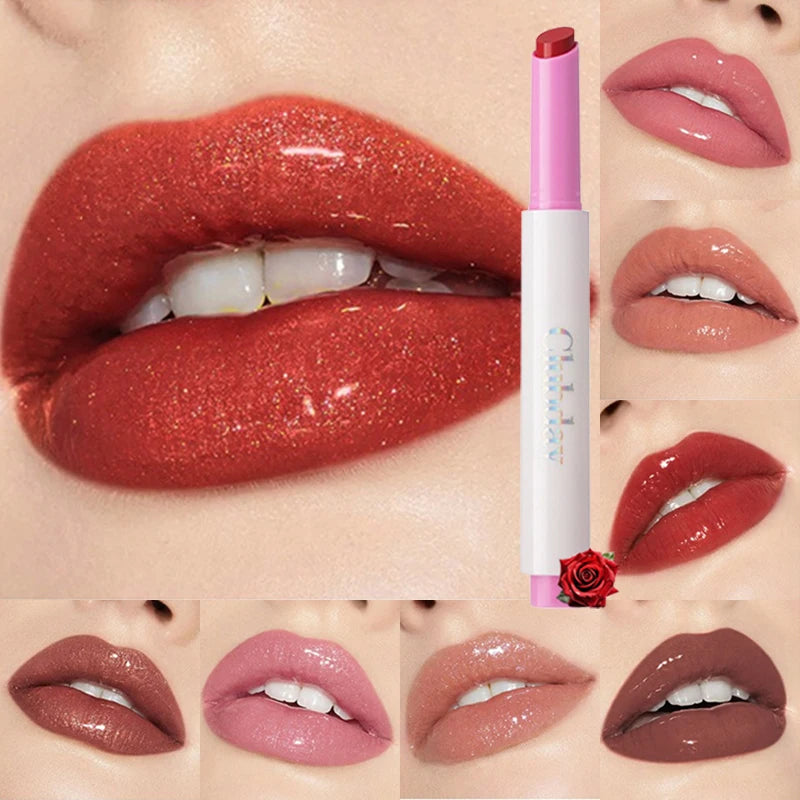 Water Glossy Mirror Lipstick Lasting Moisturizing Lip Balm Glitter Pearl Solid Lip Gloss Sexy Red Brown Non-Stick Cup Lip Tint Zpaxo