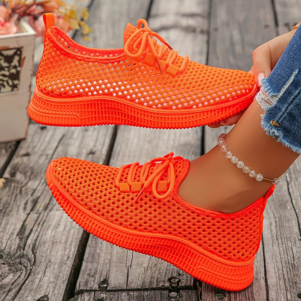 Women's Breathable Mesh Sneakers Lace-up White Walking Shoes Non-slip Zpaxo image color 2 42