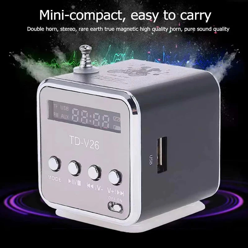 TDV26 Mini Portable Sound Speaker SD TF Card FM Radio AUX Stereo Music MP3 Player Bluetooth Speaker For PC Computer Mobile Phone Zpaxo
