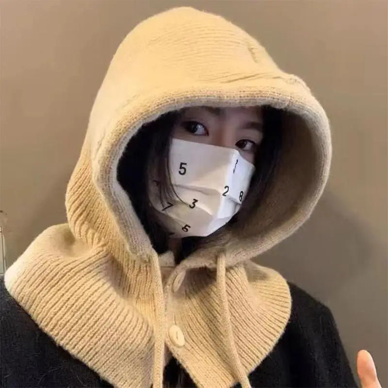 Winter Balaclava Hat Warm Knitted Women's Hood Solid Neck Pullover Zpaxo