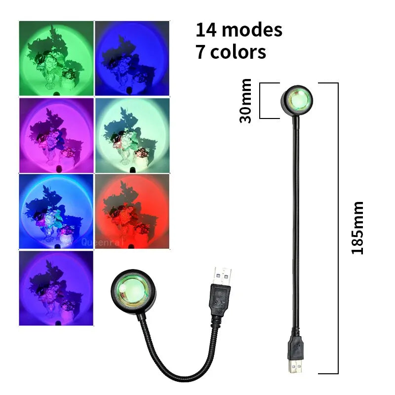 RGB Sunset Lamp Rainbow Projection USB Decorative Atmosphere Zpaxo