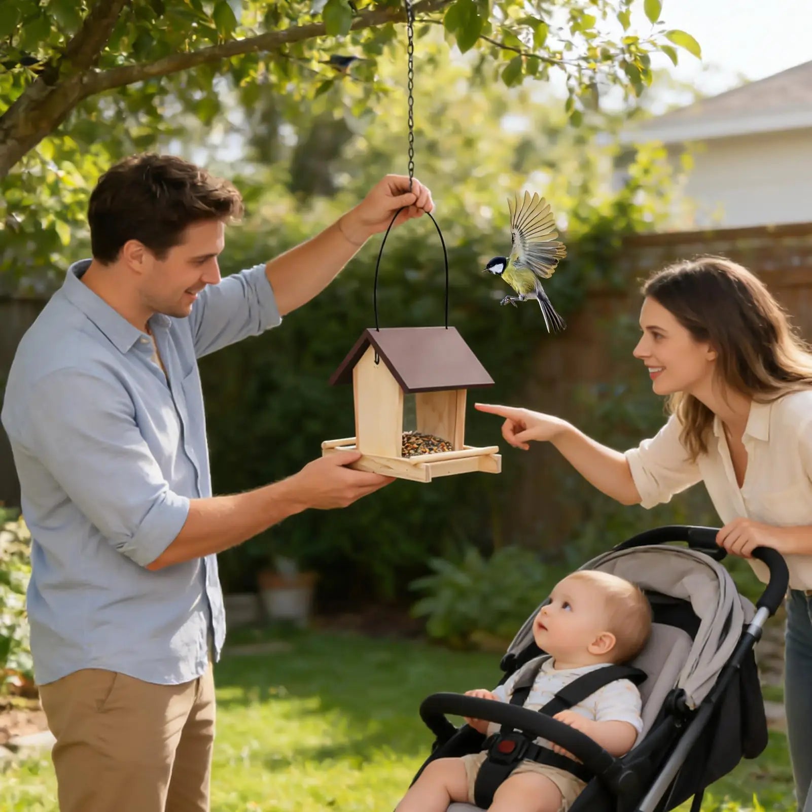 Bird Feeder Houses Outside Supports Bowl Perch Rope House Balcony