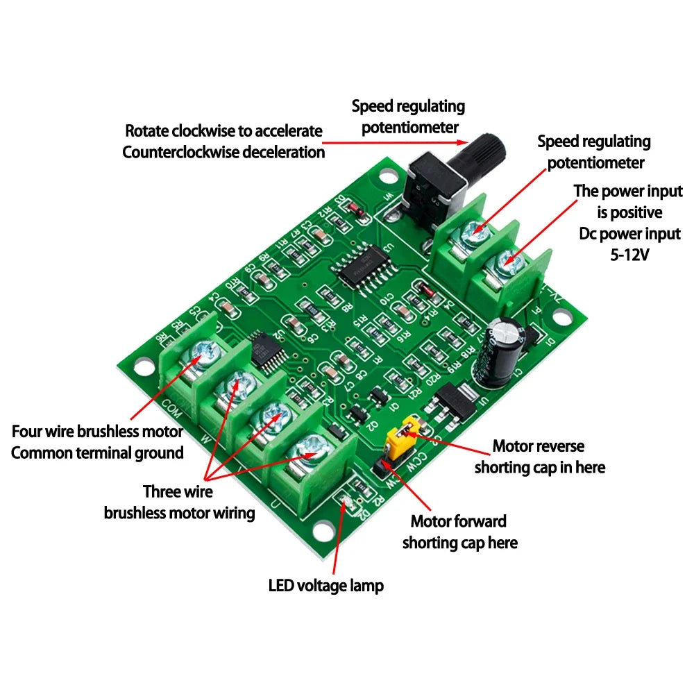 7~12V 3/4-Wire BLDC Driver Board Brushless Motor Speed Control Overcurrent Protection Zpaxo Motor Drive Board