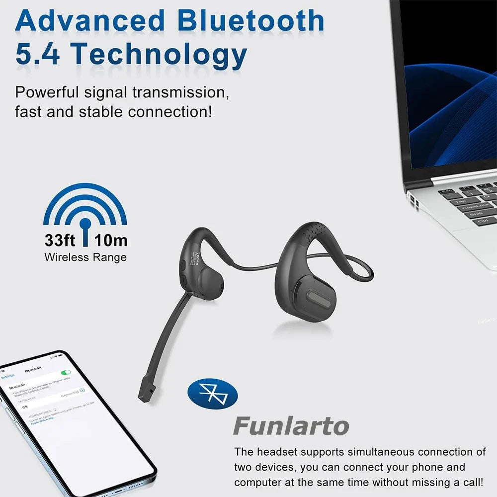 Open Ear Headphones Mic Bluetooth Headset AI Noise Cancellation