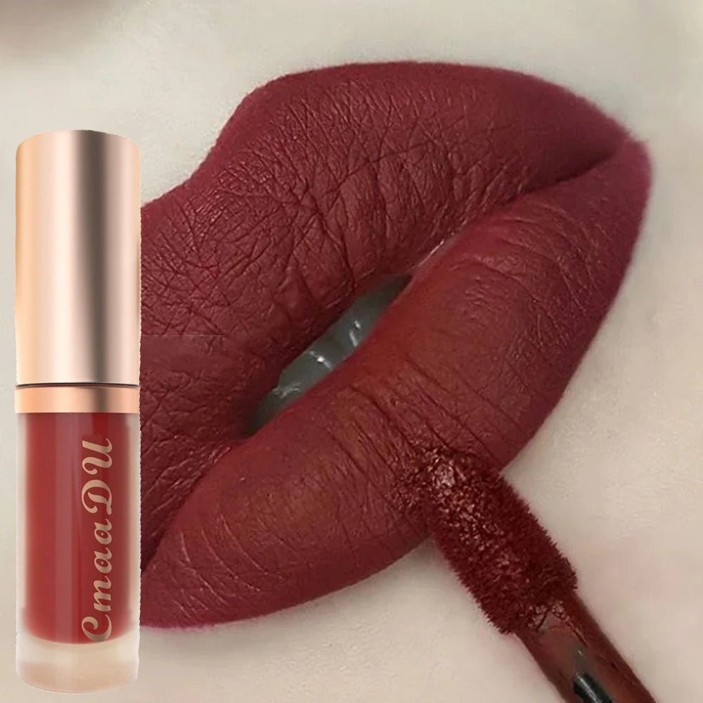 Dark Red Matte Velvet Lip Gloss Nude Brown Lip Glaze Lasting Moisturizing Non-stick Cup Fading Waterproof Liquid Lipstick Makeup Zpaxo