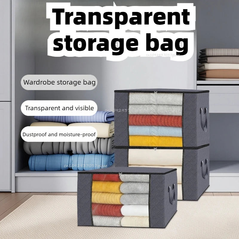 New Style Thickened Visual Storage Bag Large Capacity Clothes Quilt Home Use Packing Organizer Bag Non-Woven Fabric Box Shape Zpaxo