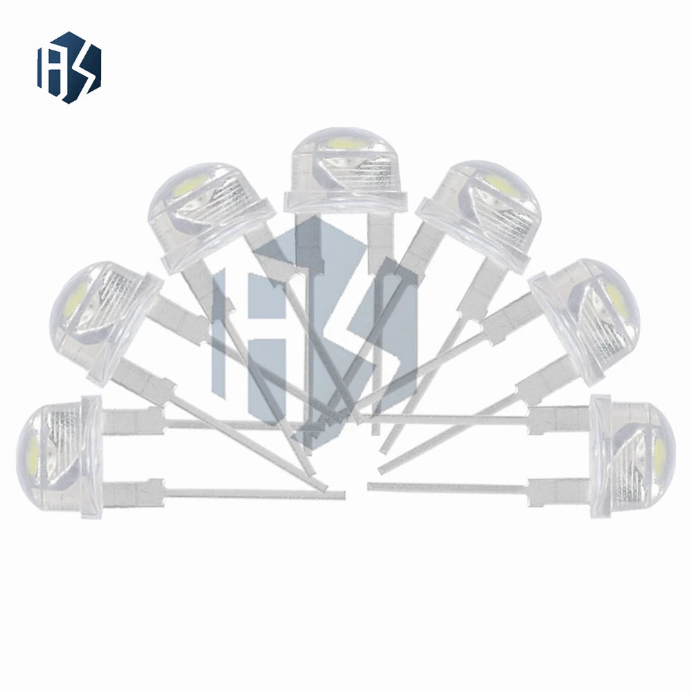 100Pcs 8mm F8 Straw Hat LED Diode, 0.5W 3.0-3.2V Super Bright White Wide-Angle Clear LED Zpaxo