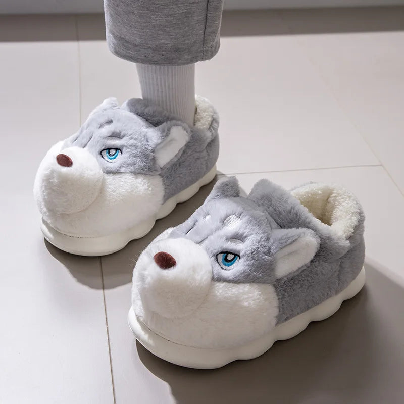 SHAJI Indoor Fluffy Slippers Women Men Winter Warm Shoes Cute Cartoon Zpaxo Light gray 36-37
