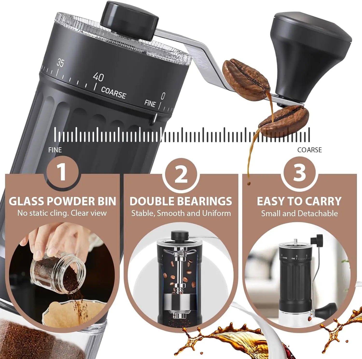 Manual Coffee Grinder with Adjustable Settings, Portable Hand Crank Coffee Bean Mill for Home Travel Camping Zpaxo