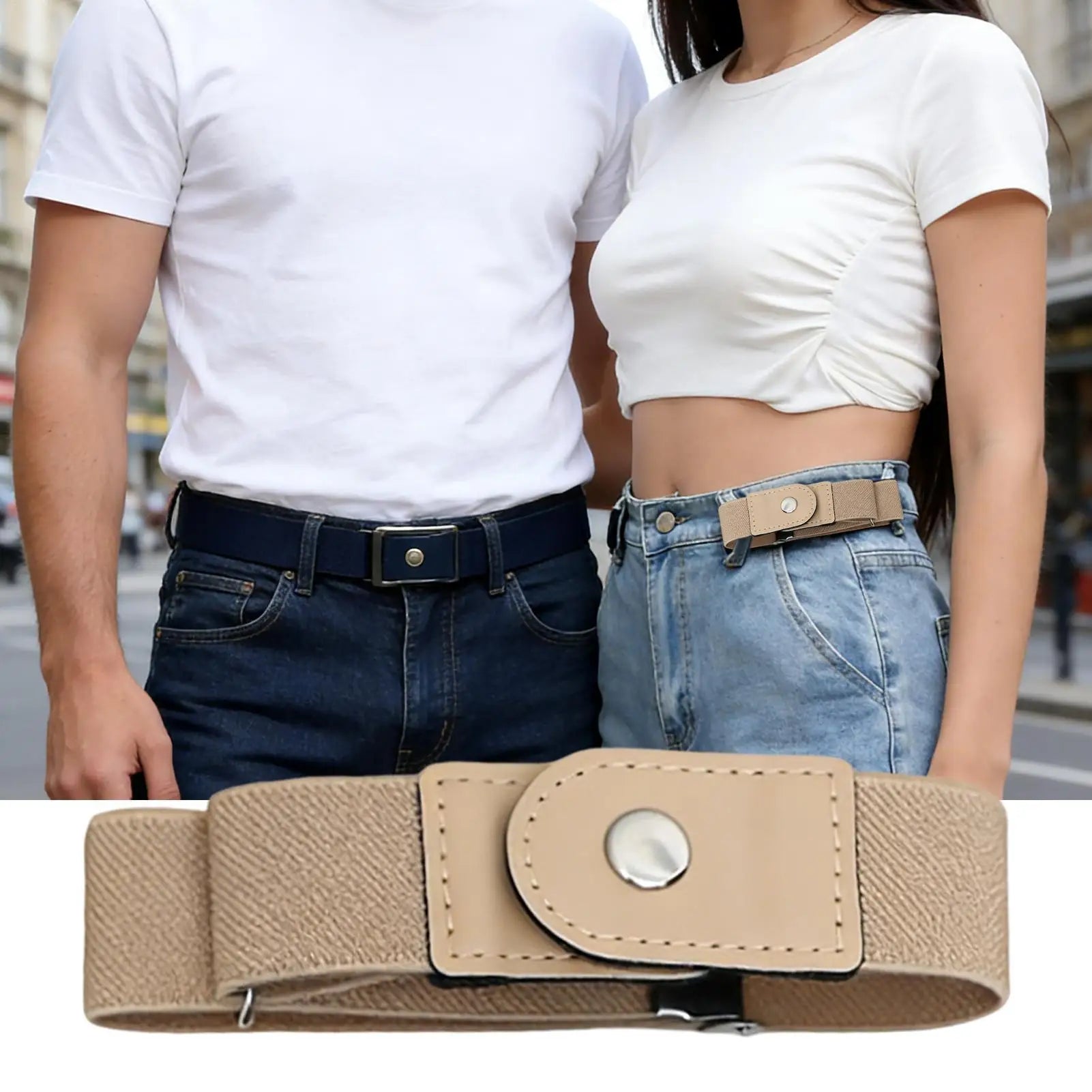 1 Pair No Buckle Elastic Belt Stretchable Adjustable Waistband Women