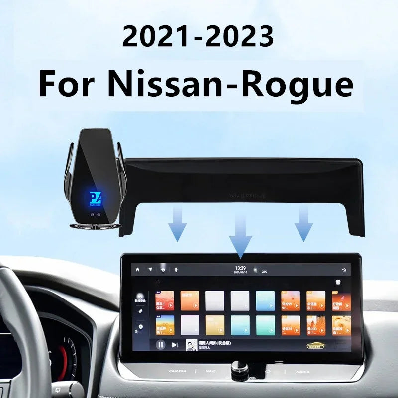 For 2021-2023 Nissan Rogue Car Screen Phone Holder Wireless Charger Navigation Modification Interior 12.3 Inch Zpaxo Black-USB