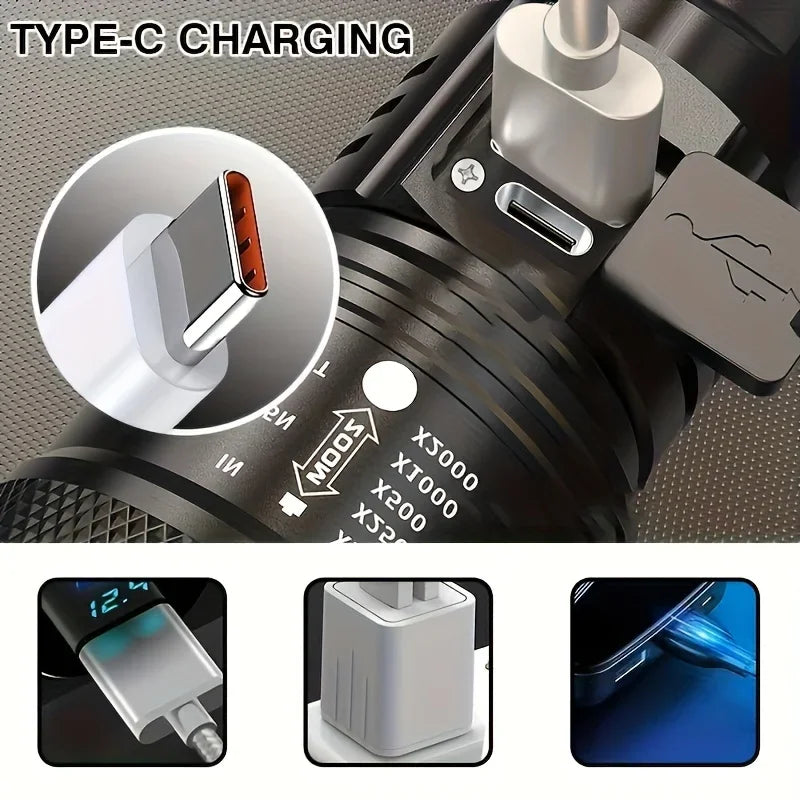 Telescopic Zoom LED Flashlight – USB Rechargeable Tactical Torch