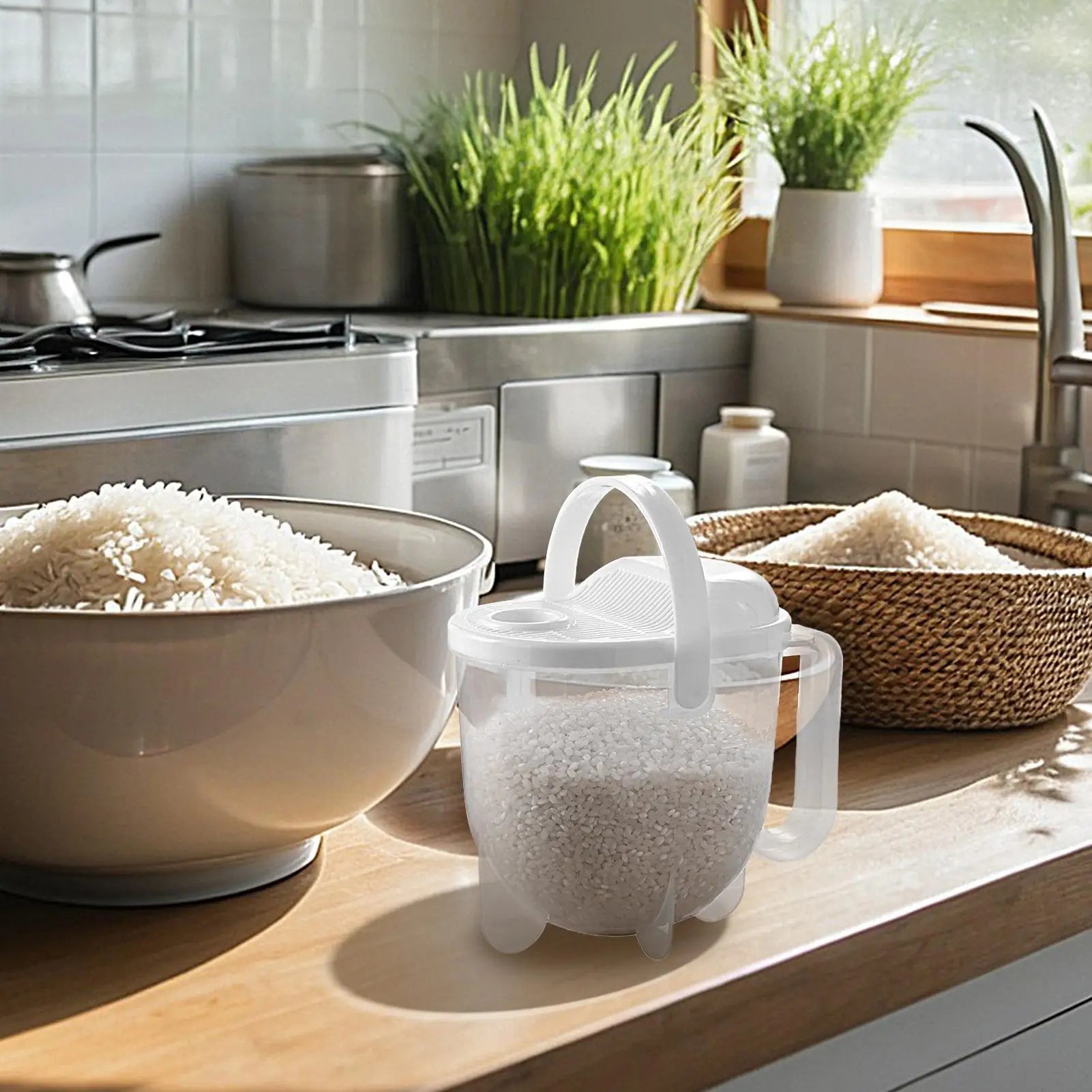 Rice Washer Kitchen Colanders Strainer Bowl with Lid Household Vegetable Washing Strainer for Home Hotel Restaurant Zpaxo