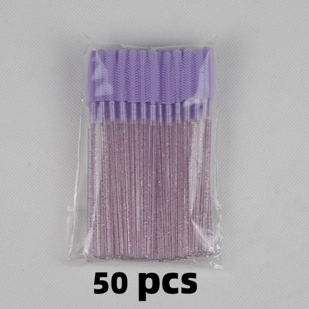 50pcs Crystal Silicone Eyelash Brush Lash Makeup Brushes Eyebrow Comb Eyelashes Extension Spoolie Microbrush Cosmetics Tool Zpaxo PURPLE