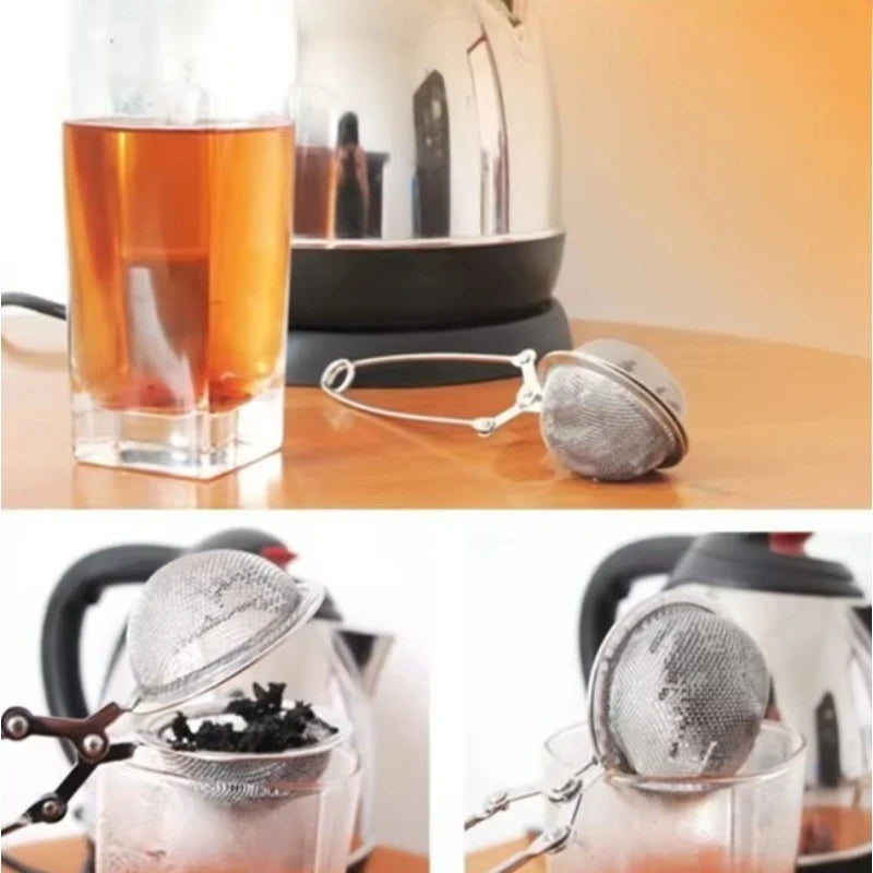Stainless Steel Tea Infuser Ball Silver Handle Mesh Strainer Press