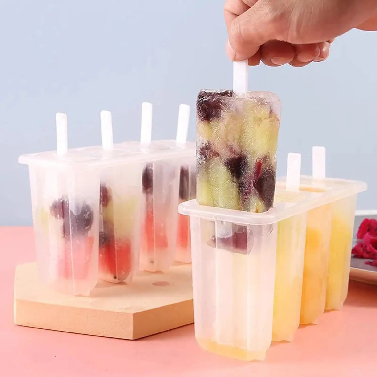 4-Cavity Popsicles Mold With Lid Home Made Homemade Mung Bean Popsicles Homemade Ice Cream Cubes Tray DIY Ice Cream Molds Zpaxo