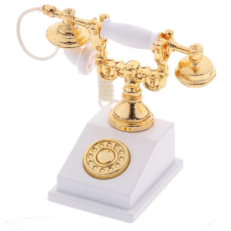 ▶1Pc 1:12 Dollhouse Miniature Phone Model Retro Rotary Telephone for Doll House Decor Zpaxo White